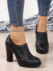 Women's Vintage Brogue High Heels Oxfords, Thick Sole Formal Dress Pumps, Multiple Colors Available, Black