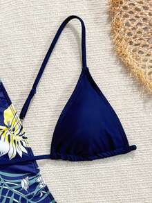 Bohemian Backless Hollow Out Lace-Up One-Piece Swimsuit, For Beach Vacation In Summer - Blue - View 4