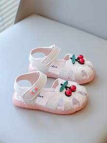 New Girls' Hollow Out Cherry Decor Sandals, Soft Sole Anti-Slip Toddler Little Kid Summer Shoes - Beige - View 3