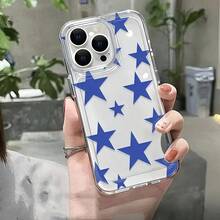 1pc Transparent Large Hole Astronaut Case, 2nd Generation, Full Screen Blue Star Design Soft Silicone Phone Case Compatible With IPhone 15, 16 Pro Max, 13/12/11, Anti-Drop Protection Waterproof Shockproof Scratch Resistant - Multicolor - View 4