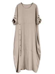 Women's Solid Color Conservative Casual Party Woven Fabric A-Line Dress, Suitable For Festival, Daily Wear, Global
