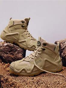 Men's Labor Protection Shoes, Outdoor Sports Color-Block High-Top Leather Horse Riding Boots, Retro Style, Comfortable And Fashionable, Versatile, Multi-Functional Outdoor Work Anti-Piercing Anti-Crush Mountaineering Shoes, Outdoor Sports Soft Bottom Soft Surface Lightweight Comfortable Men's Construction Shoes