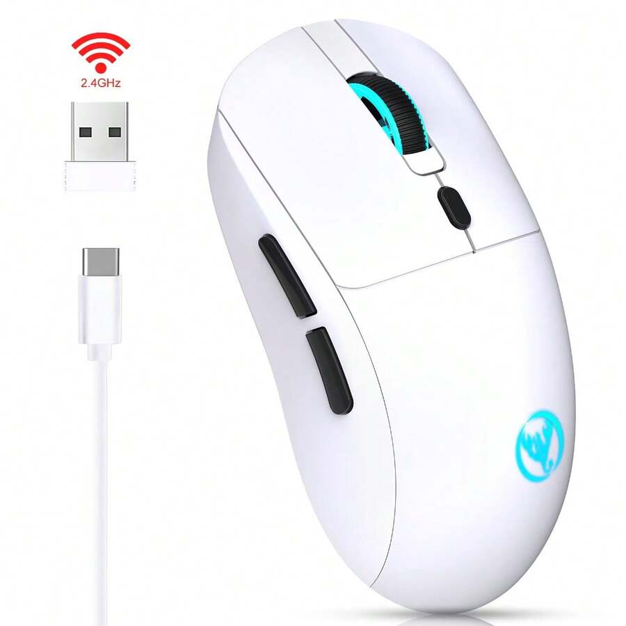 1 件全新 USB 无线鼠标，带 RGB 彩色照明，2.4G 无线光电鼠标，可充电即插即用，适合家庭和办公室使用 - 彩色 - 查看 1