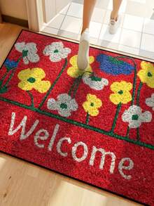 1pc Cute Floral Welcome Doormat For Christmas & Thanksgiving | Durable Polyester Material | Non-Slip, Easy To Clean, Machine Washable | Indoor/Outdoor Entrance And Home Decor - Ideal For Room Decor, Small Rug, Living Room Rug, Bedroom Rug, Kitchen Rug, Bathroom Rug, Area Rug - All Season, Holiday Decoration