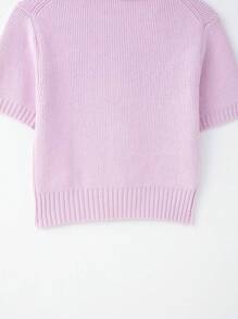 ZEVITY Bow Decor Solid Color Casual Short Sleeve Knit Sweater