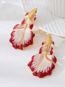 1 Pair Red Wedding Dress Ruffle Design Resin Goldfish Earrings - Betta Fish Earrings - View 8