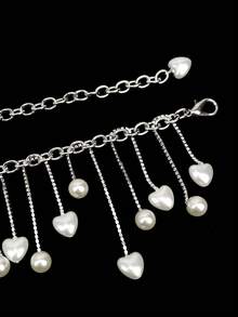 1 件时尚流苏和珍珠装饰腰链，女士连衣裙配饰腰带 - 銀白色 - 查看 4