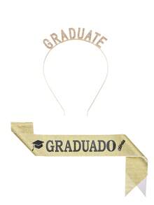 2件套金色/银色毕业头带和肩带套装，金葱粉红闪亮肩带 - 彩色 - 查看 4