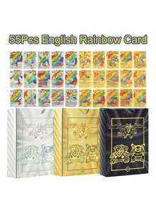 55pcs/Box  Rainbow Gold Silver Black English Cards Anime  Charizard Eevee Battle Game Collection Toys Gifts