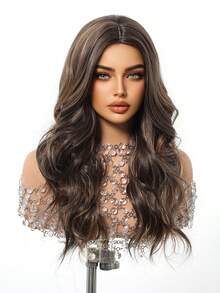 高品质长卷发深棕色 20 英寸舒适贴合法式优雅女士合成耐热假发音乐节礼物