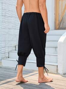 男士哥特式中世纪狂欢节服装短裤，带绑带，休闲个性化及膝裤 - 黑色 - 查看 2