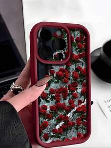 1pc Rose Flower Pattern Matte Embossed Soft TPU Shockproof Waterproof Protective Phone Case Compatible With Iphone,International Version, Not The Domestic Version - Multicolor - View 4