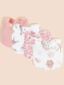 4pcs/Set Cartoon Print Bibs For Baby Boys & Girls, Spring, Summer, Autumn & Winter, With Adjustable Snap And Waterproof Feeding Bib