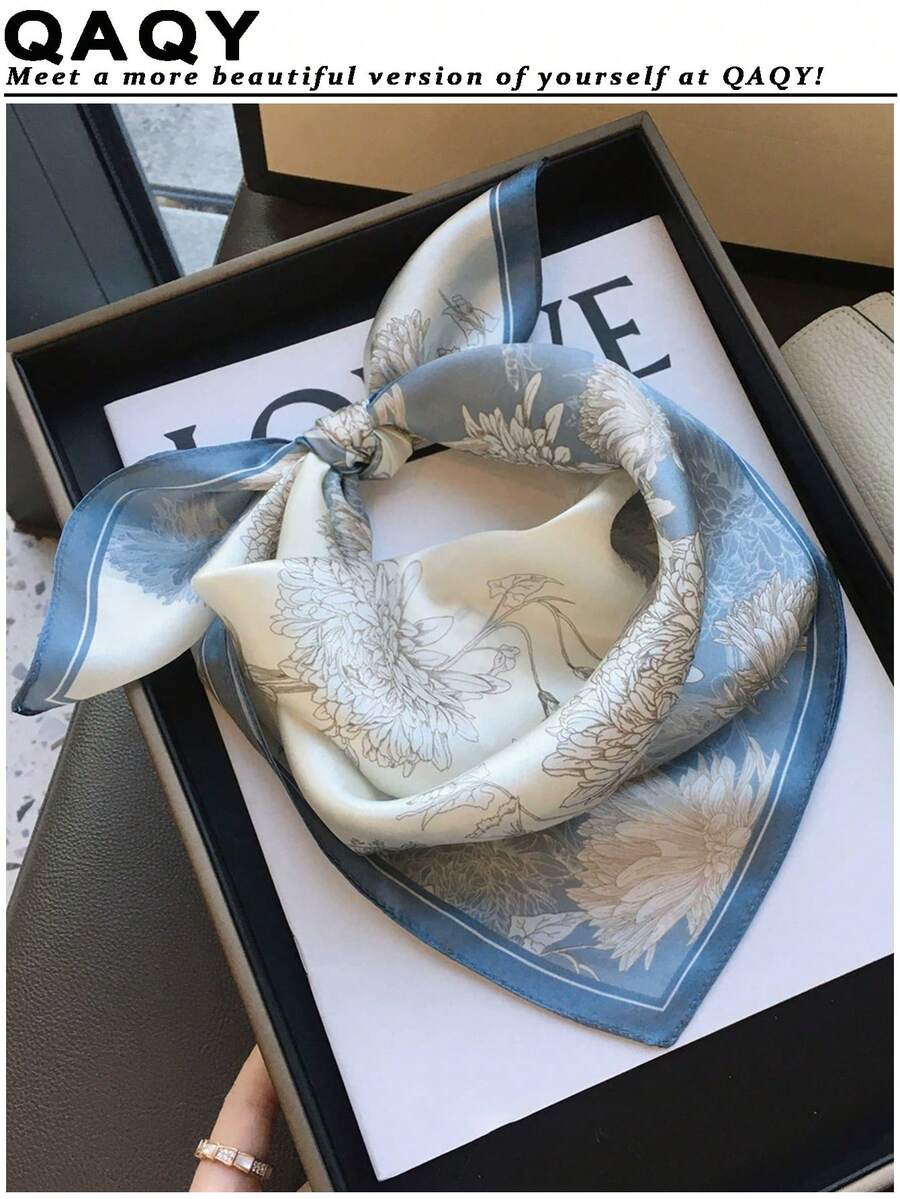 1pc Elegant Floral Print Scarf, Breathable Sunscreen, Multi-Use, 27.5inch, Suitable For Daily Wear, Outing, Travel, Photography, Leisure, Party, Gift, Fashion Accessory, Spring/Summer