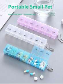7-Day Portable Pill Box, Large Capacity Mini 7-Compartment English Weekly Medication Organizer - Multicolor - View 1