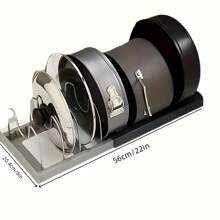 1 Retractable PP+Stainless Steel Pot Lid Holder, Free Up Kitchen Space, Equipped With 7/10 Dividers, Multifunctional Kitchen Storage Tool, Convenient For Storing Pots And Tableware, Suitable For Pot Lids And Plates, Waterproof Stainless Steel Drain Rack, Kitchen Countertops, Cabinets And Shelves, Kitchen Accessories, Restaurant Use