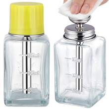 6Oz / 180ml Clear Pump Dispenser Bottle, Square Glass Push Down Liquid Dispensers, Nail Polish Makeup Remover Hand Pumping Press Container, Refillable Push Down Pump Dispenser - Silver - View 7