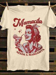 Top estivi, maglietta casual estiva da donna con grafica retrò "Mamacita Needs Margarita", manica corta, collo tondo, top casual, magliette grafiche da donna, top estivi, camicie, outfit estivi da donna, vestiti estivi, magliette grafiche da donna, top da donna