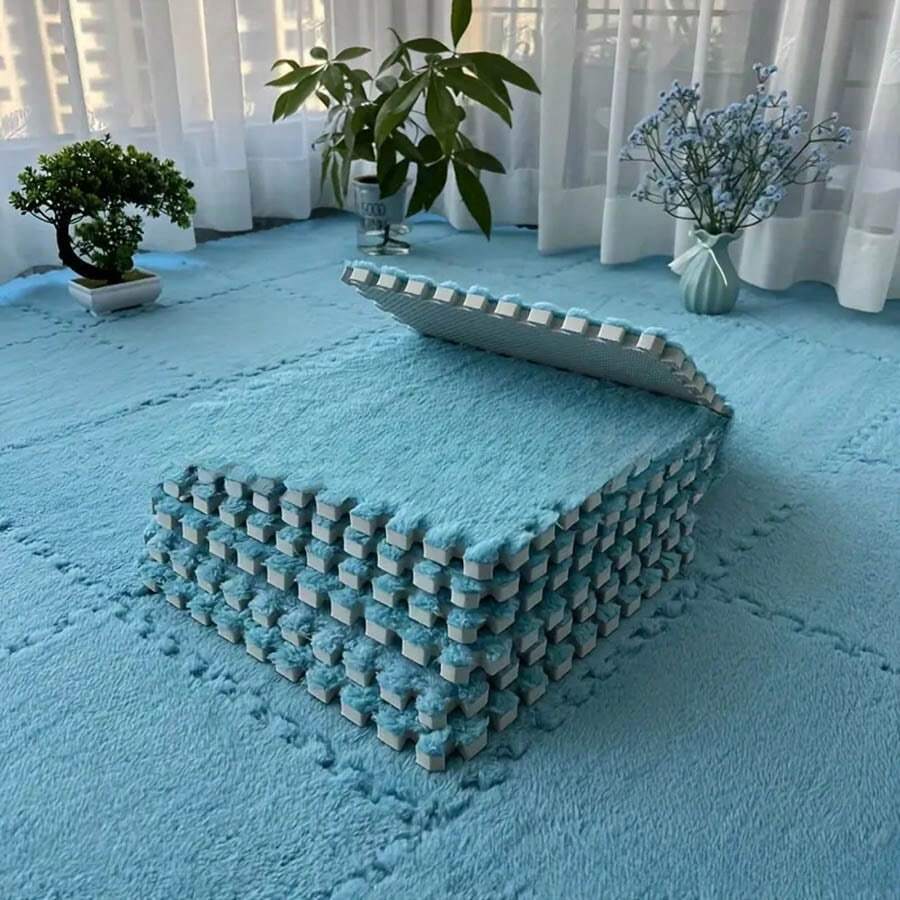 6pcs Soft Foam Interlocking Floor Mats, Multi-Functional Washable Solid Color Carpet Tile Protective Mats - Multicolor - View 1