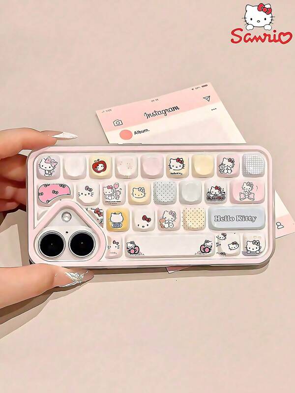 Sanrio 1 件粉色 Hello Kitty Ins 键盘风格 iPhone 手机壳 11 12 13 14 15 16 Pro/Pro Max/Plus，可爱、时尚、精致的硅胶材质手机壳，轻巧舒适，适合徒步旅行、健身休闲、户外露营和学校游泳派对，送给朋友/家人的节日礼物
