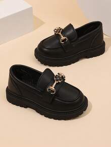 1 Pair Plus Size Girls Black Matte Flat Loafers With Lucky Clover Decoration, Round Toe Non-Slip Thick Lining, Fashion Princess Casual Shoes Suitable For 3-15 Years Old Students, Spring/Autumn - View 5