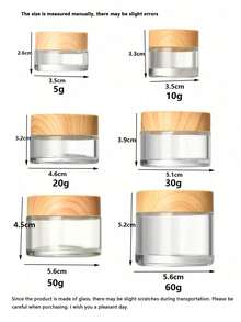 60/50/30/20/10/5g透明玻璃护肤眼霜罐带木纹盖，可重复使用瓶子，客厅，家庭，卧室，浴室，家居装饰，面霜，眼霜，乳液，化妆品瓶，旅行容器，便携式存储