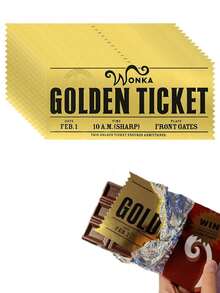 1pc Charlie And The Chocolate Factory Gold Coin Ticket, Plastic Foil Card, Lucky Ticket, Cosplay Prop, Bookmark, Party Card, Novelty, Surprise, Anime Merchandise, Best Gift For Friends, Suitable For Men & Women - Prop Money Bills