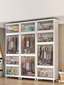 Simple Storage Cabinet, Clothing Storage Closet, Clothes Cabinet, Plastic Household Foldable - White - View 1