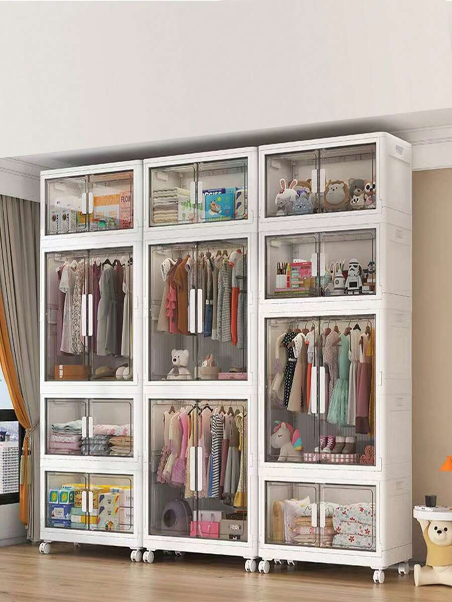 Simple Storage Cabinet, Clothing Storage Closet, Clothes Cabinet, Plastic Household Foldable - White - View 1