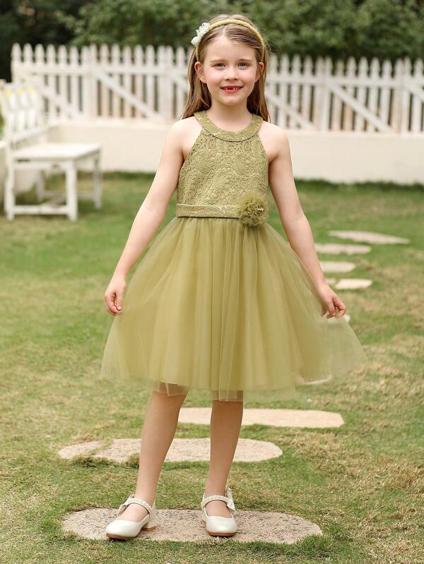 Robe bouffante en tulle et filet pour jeune fille, style minimaliste et mode, sans manches