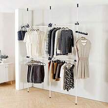 Cocoarm Telescopic Clothes Rail - Adjustable Wardrobe Organiser Heavy Duty Clothes Pole System 3 Poles 4 Bars - as pic - View 6