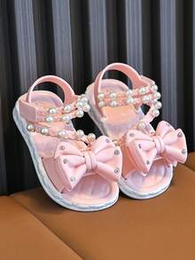 1 Pair Pink Pearl Crystal Decorated Girls Children Summer Beach Sandals For Toddlers - Pink - View 1