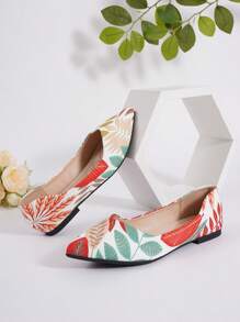 Scarpe da donna casual versatili, stile cinese casuale e moderno, punta affusolata, suola morbida e comoda, adatte per tutti i tipi di lavoro, per tutte le stagioni, con stampa a patchwork e taglie comode