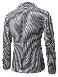 男士千鸟格翻领长袖西装外套，适合商务休闲场合 - 彩色 - 查看 3
