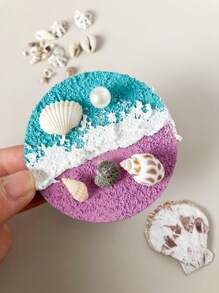 1pc Handmade Textured Colorful Ocean Theme Fridge Magnet, Natural Seashell 3D Relief Seascape Wave Fridge Decor, Suitable For Home Decoration, Daily Use And Holiday Gifts, Seaside Travel Souvenir