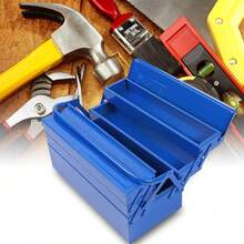HaroldDol Ordentliche Metall Werkzeugkiste 400x200x210mm mit klappbarer Werkzeugaufbewahrung, 2 Ebenen, 3 Ablagen und Griff für Autoreparaturen - Blau - Übersicht 1