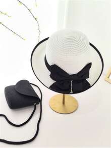 1 Set Cappello di paglia e borsa a tracolla in paglia da donna, cappello a falde larghe con fiocco stile boho e borsa a tracolla, cappello da spiaggia e borsetta adatti per l'uso casual all'aperto, viaggi, vacanze al mare e uso quotidiano - Multicolore - Visualizzare 11