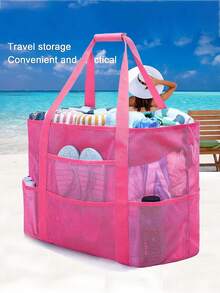 1pc Oversized Mesh Beach Bag - Sand Proof Swimming Tote Bag, Extra Large Capacity, Suitable For Family Use, Foldable & Lightweight, With Zipper And Extra Pocket, Can Hold Toys And Beach Vacation Essentials - Multicolor - View 10