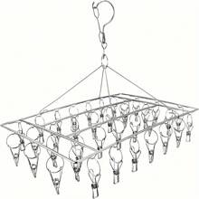 1pc Stainless Steel Sock Drying Rack, With Multiple Clips, Rotating Hook Windproof Clothes Hanger, Suitable For Socks, Bras, Lingerie, Laundry Accessories