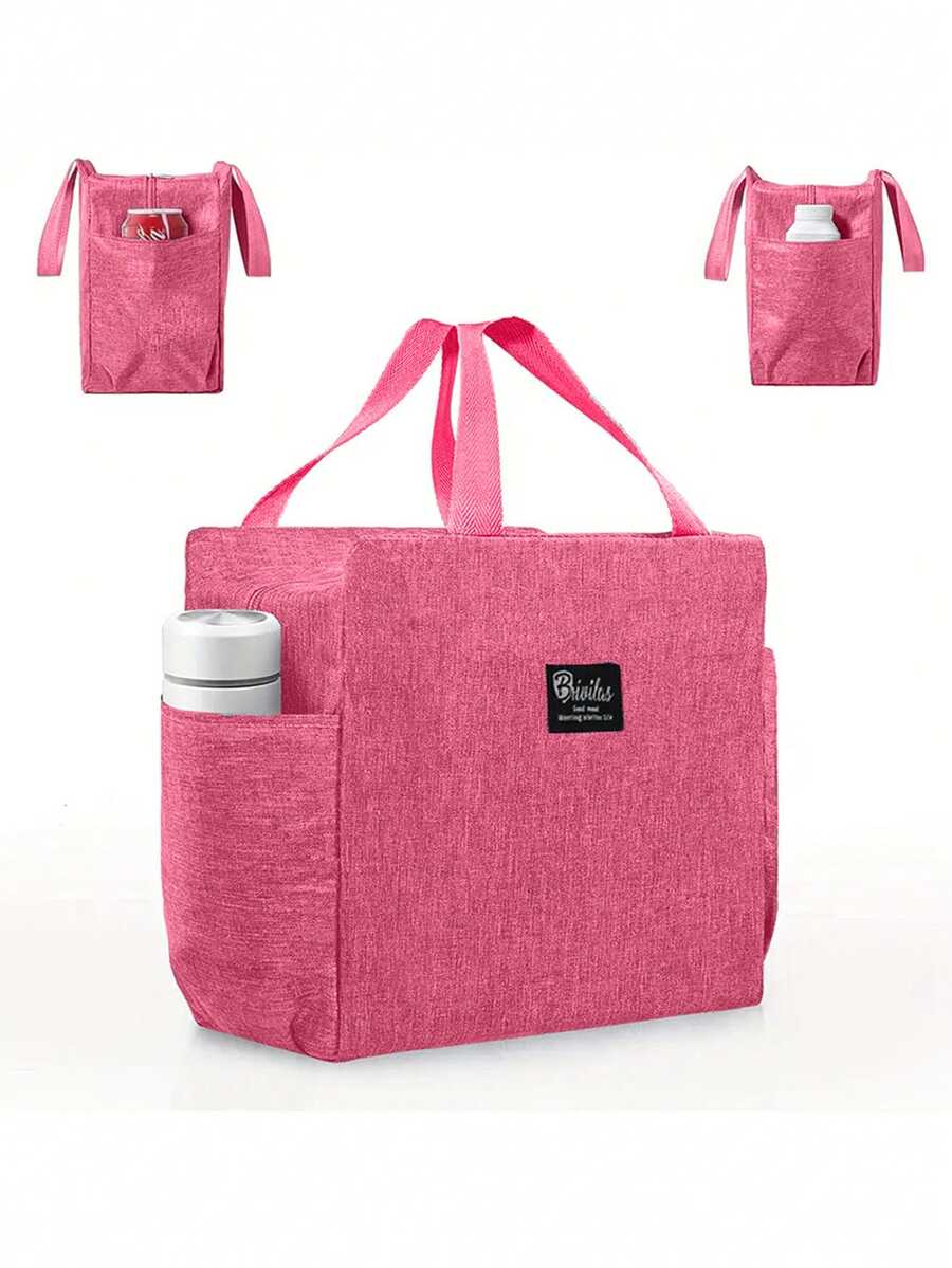 1pc, Waterproof Thermal Lunch Box Bag For Students And Office Workers - Perfect Travel Accessory And Kitchen Gadget For Healthy Meals On The Go - Hot Pink - View 1