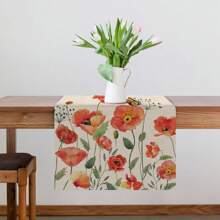 Spring Poppy Floral Tablecloth, Watercolor Patriotic Botanical Butterfly Home Kitchen Plant Decor, Memorial Day Summer Seasonal Farmhouse Restaurant Anniversary Decor
