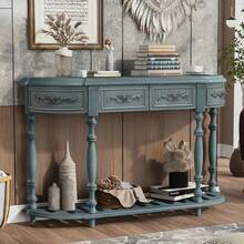 52''Modern And Contemporary Curved Console Table Sofa Table Entryway Table For Hallway Living Room With 4 Drawers And 1 Shelf, Antique Blue