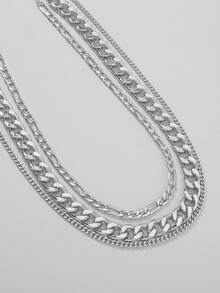 Nooxian 3pcs/Set Kalung Rantai Hip Hop Jalanan Unisex yang Berlebihan, Cocok untuk Klub Malam dan Pemakaian Sehari-hari, Gaya Eropa dan Amerika - Perak - View 4