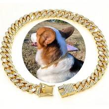 1pc Sparkling Faux Diamond Cuban Chain Dog Collar | Adjustable Puppy Necklace For Puppies And Cats | Luxury Pet Jewelry Gifts For Weddings/Birthdays/Christmas | Stylish Shiny Pet Accessories - Gold - View 3