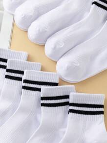 10 Paar Kinder/Jugendliche schwarz-weiß gestreifte Knöchelsocken, unisex Schul-/Sportssocken