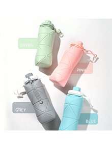 1pc Pink/Green/Blue Silicone Collapsible Water Bottle, Silicone Foldable Travel Water Bottles, Easy-Carry Design & Compact Size, For Outdoor Activities, Sports, Exercise, 20oz Water Glass Water Bottle - 彩色 - 查看 4
