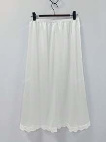 Women's Elegant Skirt With Lace Hem And Elastic Waistband, Slip/Underskirt For Daily Skirt Layering