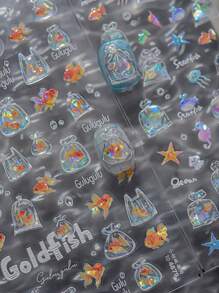 1pc 5D Shining Jellyfish Nail Stickers With High Quality And Exquisite Colors, Summer Marine Life Sliding Nail Art Decorative Stickers