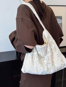 Landhausstil Spitzen Eimer Tasche, Große Kapazität Umhängetasche, Tragetasche für Outdoor & Einkaufen, Sommer