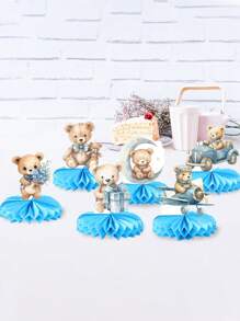 1set/6pcs Teddy Bear Honeycomb Centerpieces Set For Babyshower, Birthday, Gender Reveal,Home Decoration,Birthday Decor,Table Decor